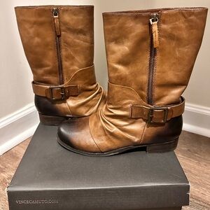 Vince Camuto Tan and Brown Moto Boots